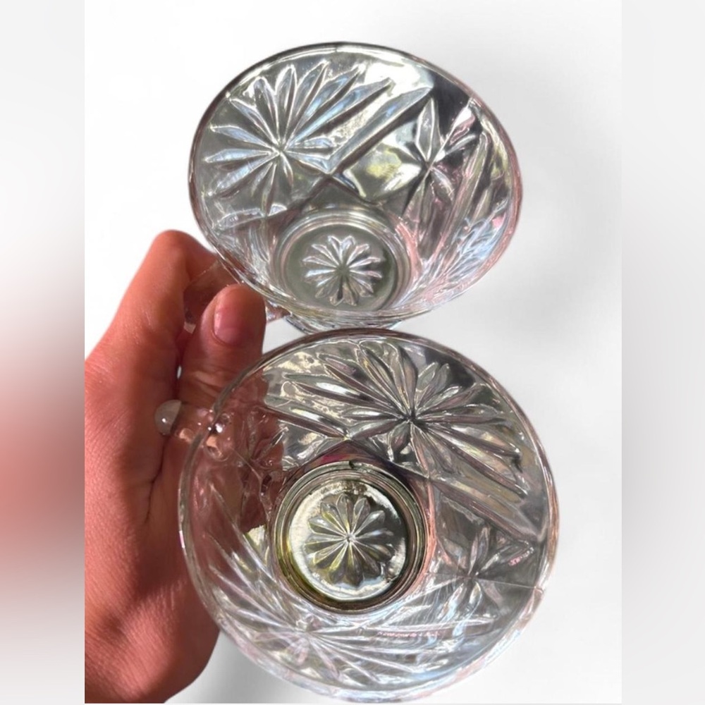 Vintage Clear Glass Teacups with Floral Design
